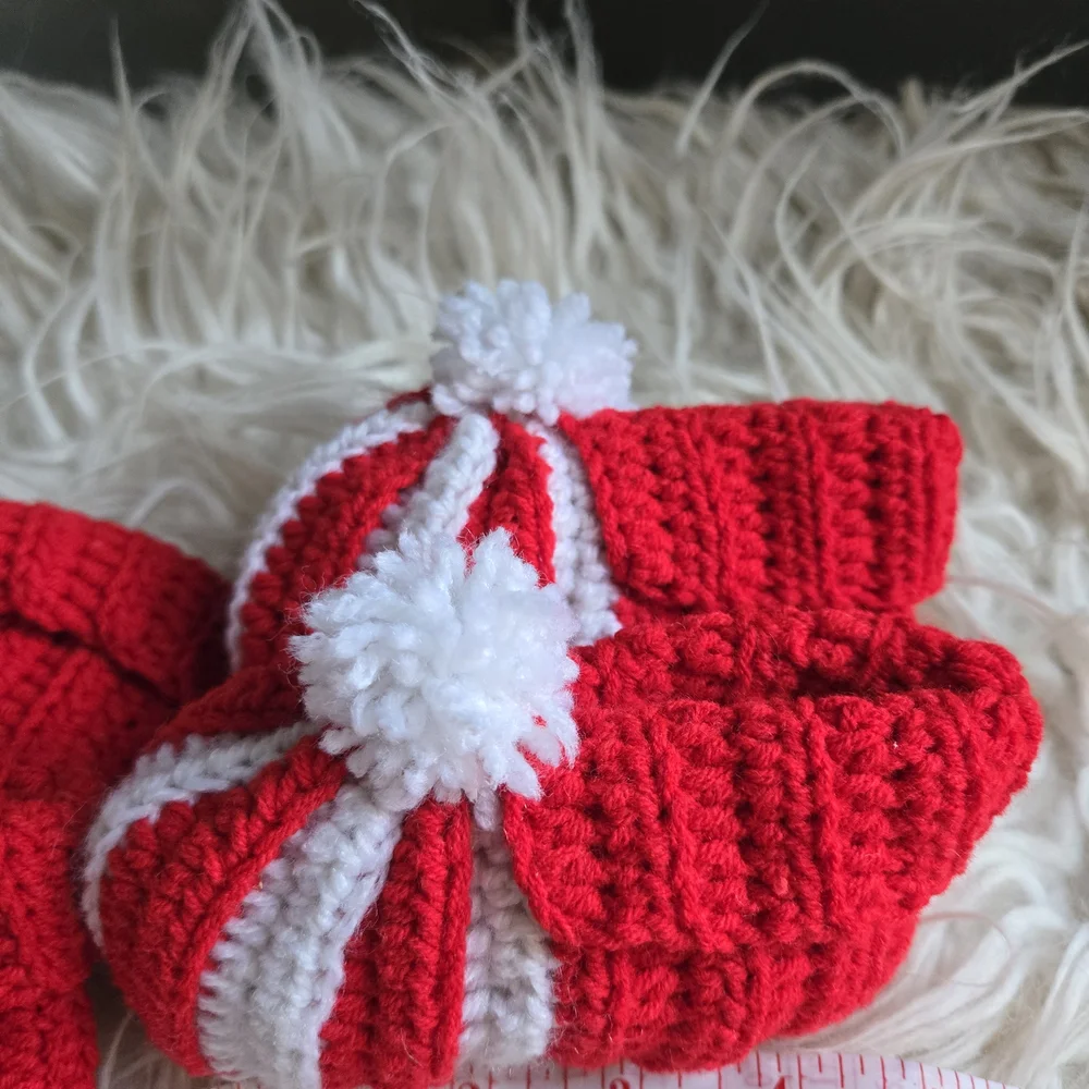 Red and White Knitted Baby Booties